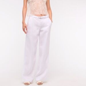 Premium Linen Belted Wide Leg Pant Abercrombie